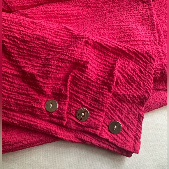 JM Collection Vibrant Coral Blouse with Button Details - Picture 11 of 11